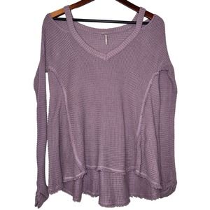 Free People Purple Moonshine Waffle Knit Cold Shoulder Oversized Sweater Size XS